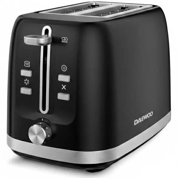 Daewoo Prajitor de paine Daewoo, putere 800 W,,tavita de firimituri, functie decongelare, control electronic rumenire, carcasa inox, functie reincalzire, capacitate 2 felii, Negru