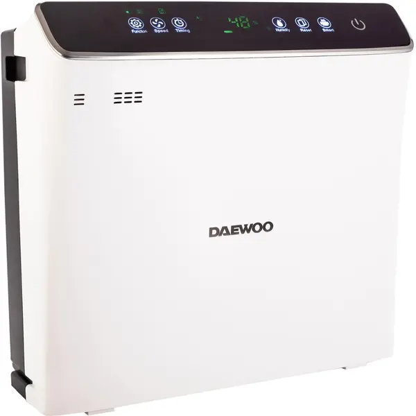 Daewoo Purificator de aer si umidificator Daewoo DAP400 Wi-Fi, 75 W, 300 m3/h, filtru HEPA13, carbon activ, foto catalizator, lampa UV, rezervor apa 2.5 l, senzor inteligent, panou de comanda IMD, Anion, alarma automata, 45 dB