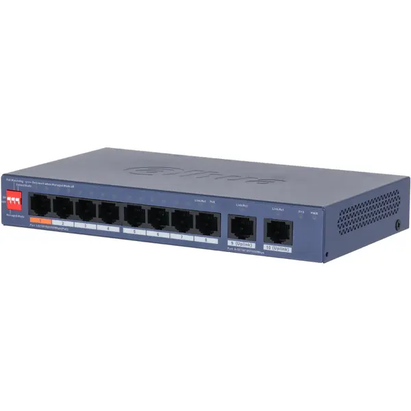 Dahua Switch Dahua CS4010-8ET2GT-60, Managed L2, 10 Porturi Gigabit (8 PoE+), Buget PoE 60W