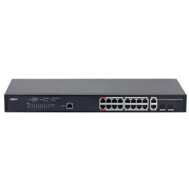 Dahua Switch Dahua PFS4218-16GT-130 cu 16 porturi gigabit PoE, 2 porturi gigabit, Negru