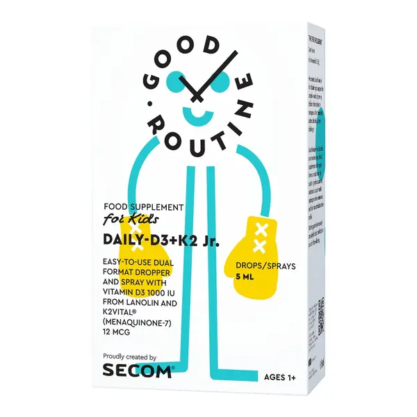 Daily D3 + K2 Jr Picaturi si Spray pentru Copii 1 An+, 5 ml, Good Routine