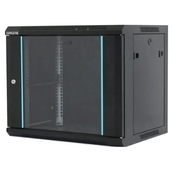 Dateup Cabinet metalic DATEUP MP.6618.9001 18U, Wall mount, 600 x 600, Glass door, Panouri laterale detasabile, Negru