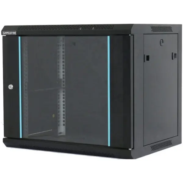 Dateup Cabinet metalic de perete DATEUP MP.6406.9001, 6U, 600 x 450 mm, usa din sticla, panouri laterale detasabile securizate, Negru