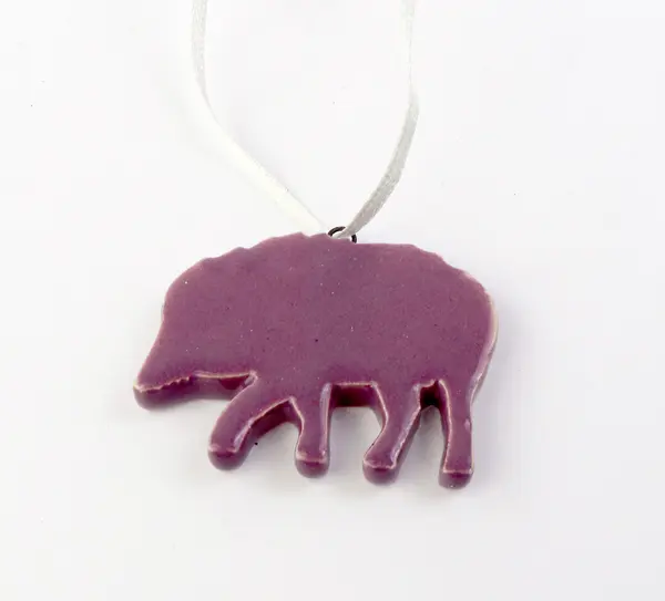 Decoratiune Craciun - Ceramic Wild Boar on String, liliac, 4x3cm | Drescher