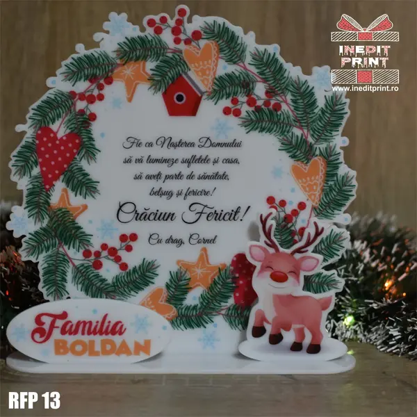 Decoratiune Craciun personalizata REINDEER RFP13 Plexiglass alb