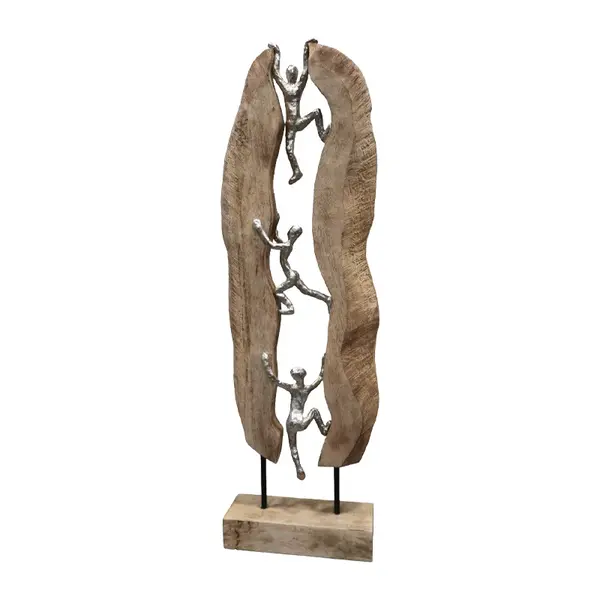 Decoratiune de masa Climb lemn Natural de mango-aluminiu, 21x8x69 cm
