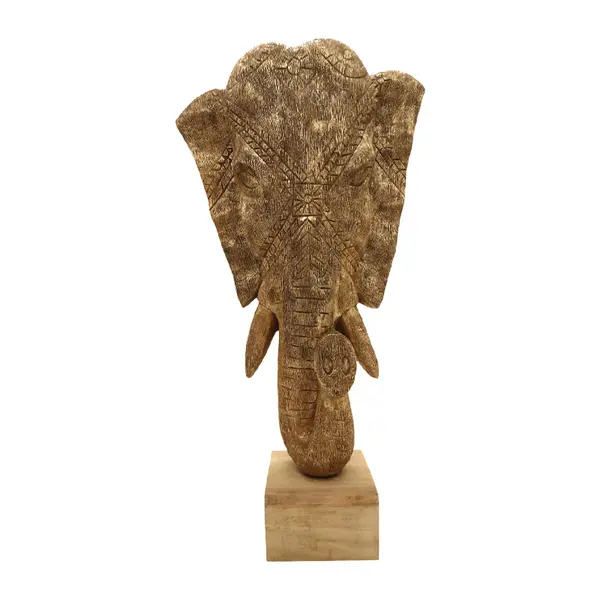 Decoratiune de masa elefant Zap lemn de mango, auriu, 31x13x61 cm