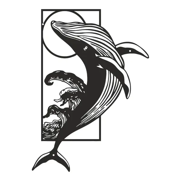 Decoratiune de perete din metal, Whale, Negru, 0.2x38x50 cm