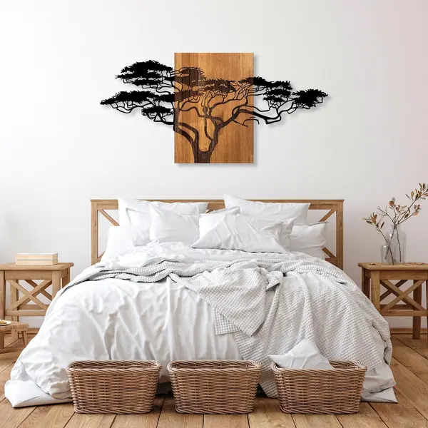 Decoratiune de perete lemn Acacia Tree - 329, Negru, 70x144 cm