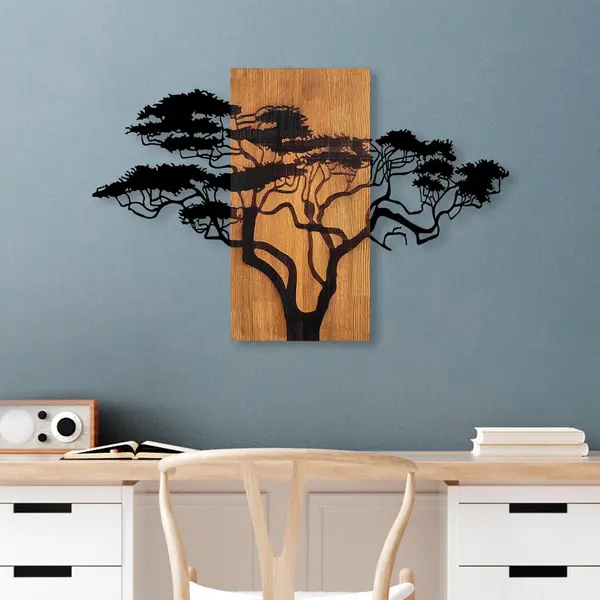 Decoratiune de perete lemn Acacia Tree - 387, Nuc, 58x90 cm