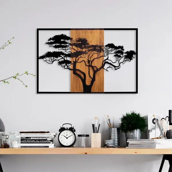 Decoratiune de perete lemn Acacia Tree - 388, Nuc, 58x90 cm