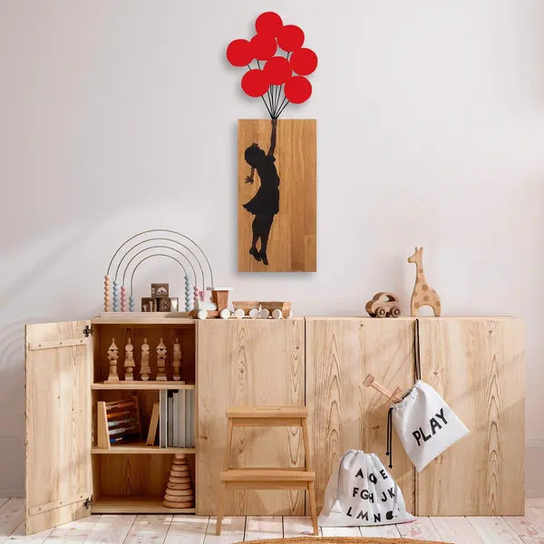 Decoratiune de perete lemn Banksy - 17, Nuc, 62x70 cm