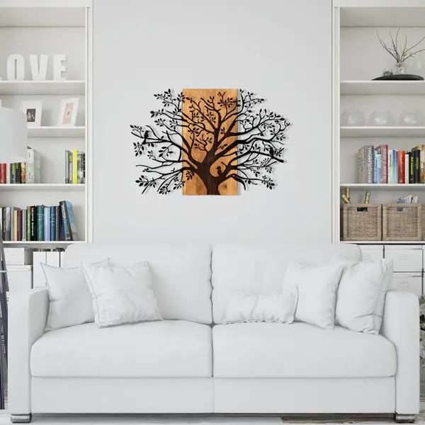 Decoratiune de perete lemn Copac Kavak, Negru, 85x58 cm