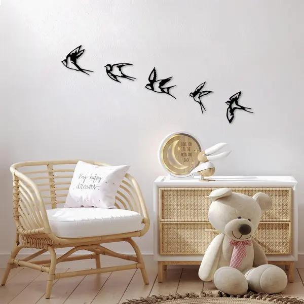 Decoratiune de perete lemn Swallows, Negru, 18x19 cm