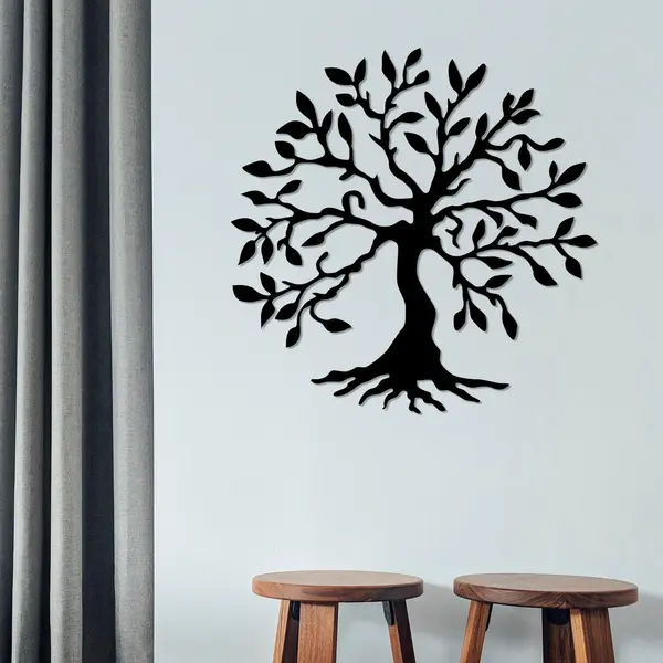 Decoratiune de perete Metal Agac, Negru, 60x60 cm