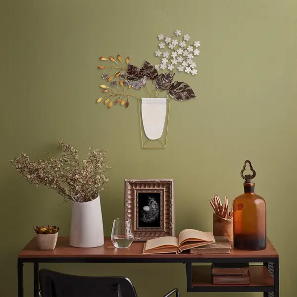 Decoratiune de perete Metal Flowers in Pots, Multicolor, 55x47 cm