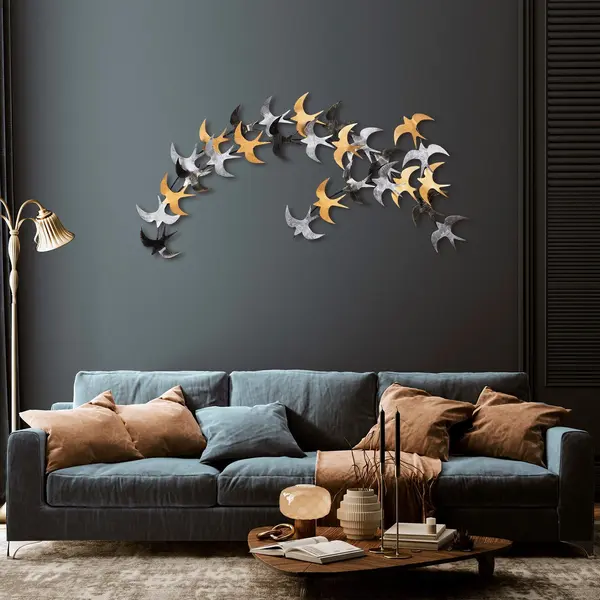 Decoratiune de perete Metal Kirlangiç, Multicolor, 62x137 cm