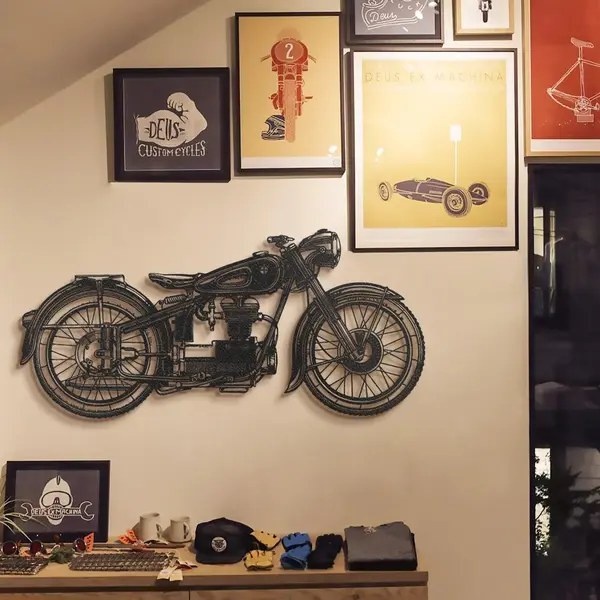 Decoratiune de perete Metal Motocicleta, Negru, 100x47 cm