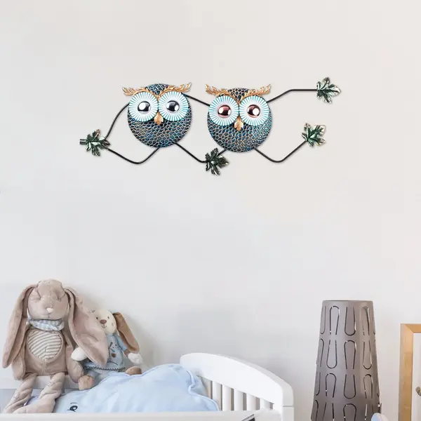 Decoratiune de perete Metal Owl 3, Multicolor, 28x77 cm