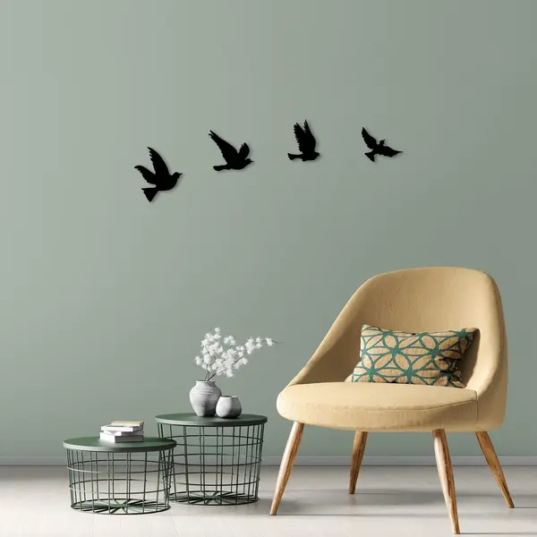 Decoratiune de perete metal Pigeons, Negru, 20x18 cm