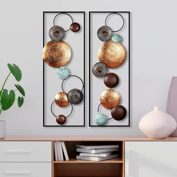 Decoratiune de perete Metal Textured - 9, Multicolor, 92x32 cm