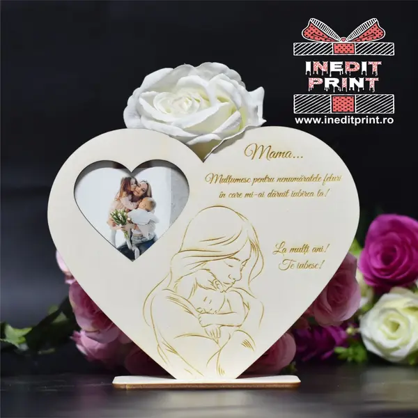 Decoratiune Personalizata 8 Martie DL7 Lemn natur, 17X15cm