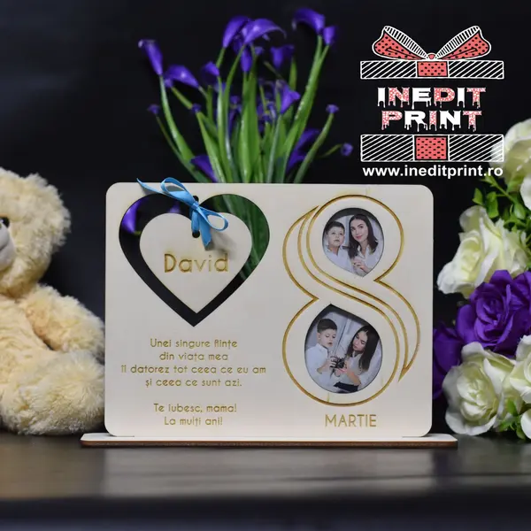Decoratiune Personalizata 8 Martie DL8 Lemn natur, 24x30cm
