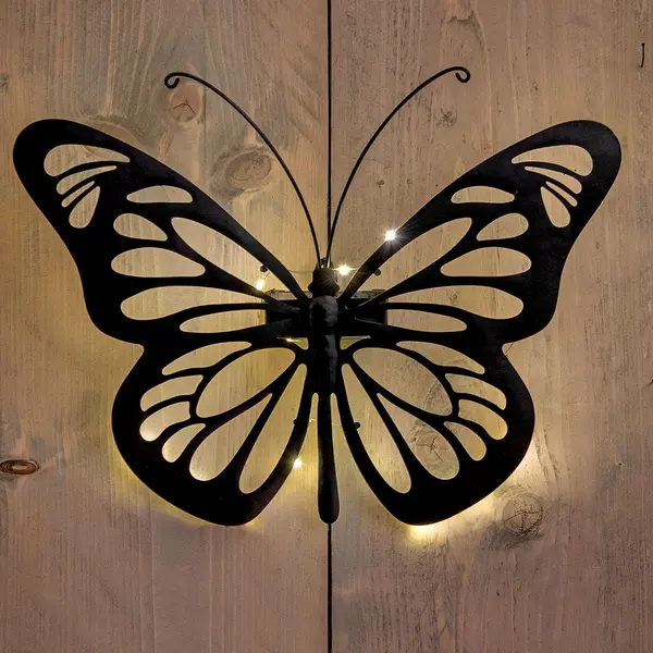Decoratiune solara metalica, forma de fluture 34x26 cm, Negru
