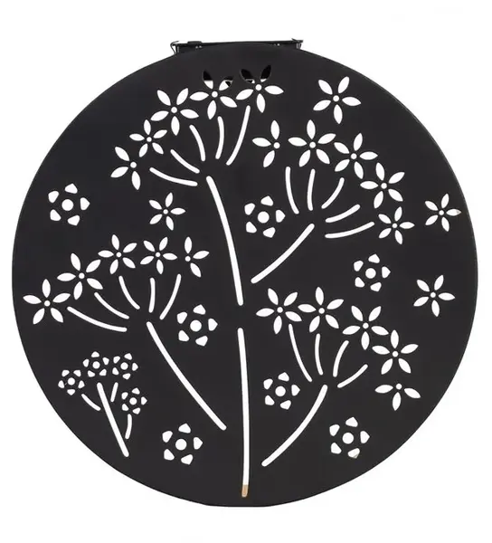 Decoratiune solara metalica neagra cu model flori pentru exterior,O25 cm