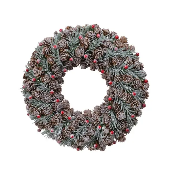 Decoratiune - Wreath Pinecone Berries, Glitter, Pine Green | Kaemingk