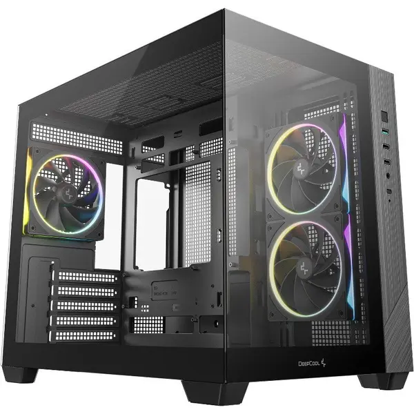 Deepcool Carcasa PC Deepcool CG330, Mini Tower, fara sursa, sticla securizata, mATX, mITX, 3 ventilatoare incluse, 9 ventilatoare compatibile, Negru
