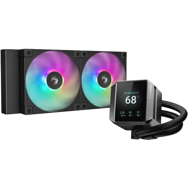Deepcool Cooler Procesor DEEPCOOL MYSTIQUE 240 ARGB, NEGRU, marime radiator 282mm, 2 ventilatoare, Viteza ventilatoare 600-2400 RPM