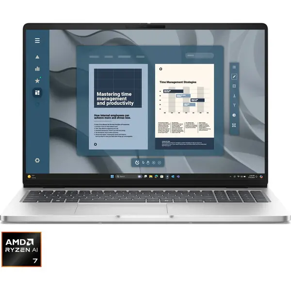 Dell Laptop DELL Pro 16 PC16255, Display 16'' FHD+ 1920 x 1200, Procesor AMD Ryzen™ Al 7 350, Memorie RAM 16GB DDR5, Capacitate de stocare 512GB SSD, Placa video integrata AMD Radeon 860M, Windows 11 Pro, Argintiu (INT Keyboard)