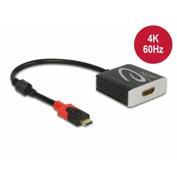Delock Adaptor activ Delock 65400, USB-C la HDMI, 4K, 60Hz HDR, lungime cablu 20 cm, Negru