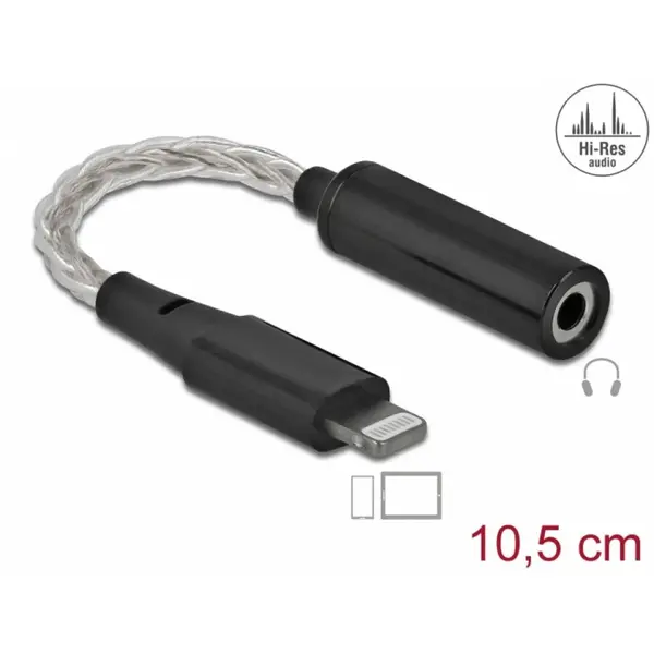 Delock Adaptor audio 8 pini Lightning la jack stereo 3.5 mm 4 pini T-M 10.5cm, Delock 66317
