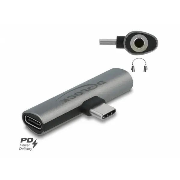 Delock Adaptor audio USB type C la jack stereo 3.5mm + USB-C PD 60W T-M, Delock 64186