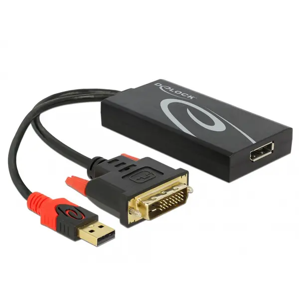 Delock Adaptor DVI-D la Displayport 4K 30 Hz T-M + alimentare USB, Delock 62596