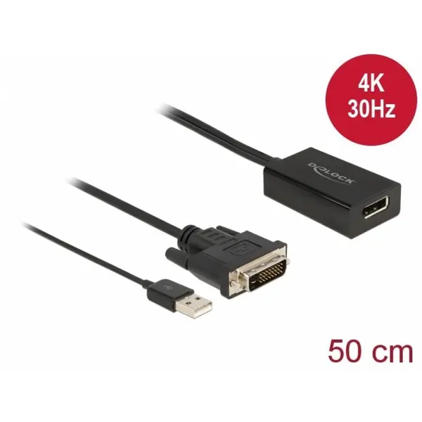 Delock Adaptor DVI la Displayport 4K30Hz cu HDR T-M, Delock 63189