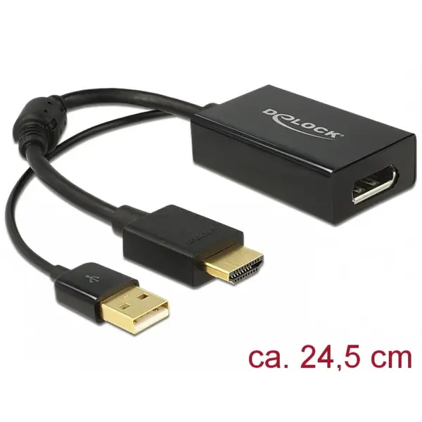 Delock Adaptor HDMI la Displayport 1.2 4K Negru T-M, Delock 62667