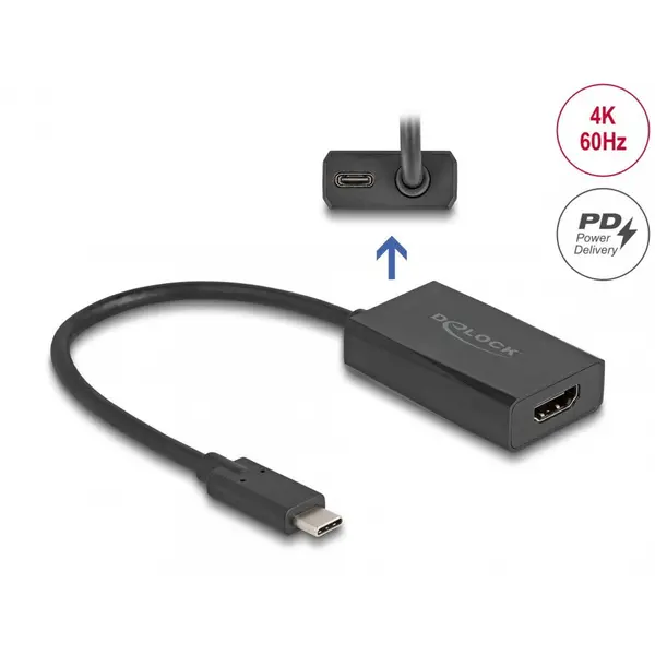 Delock Adaptor HDMI la USB type C (DP Alt Mode) 4K60Hz PD 100W M-T, Delock 61058