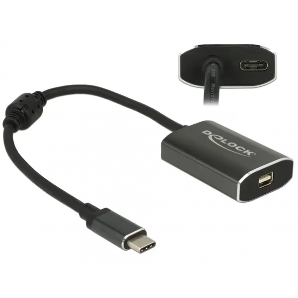 Delock Adaptor USB-C la mini Displayport (DP Alt Mode) 4K 60 Hz T-M cu PD (Power delivery), Delock 62990