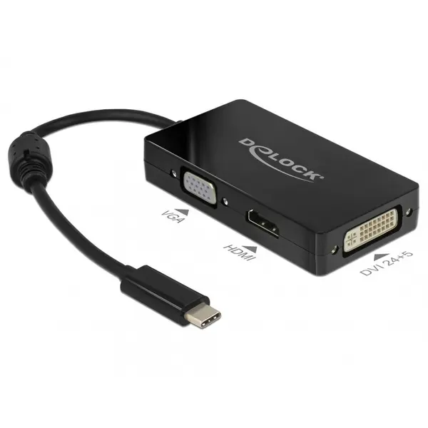 Delock Adaptor USB-C la VGA / HDMI / DVI T-M Negru, Delock 63925