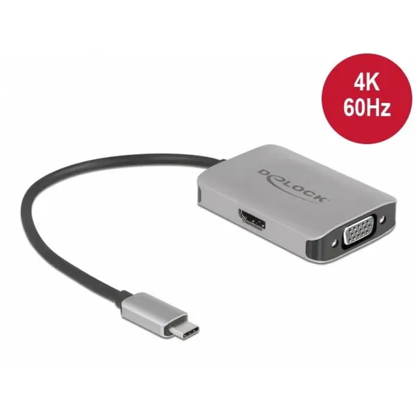 Delock Adaptor USB type C (DP Alt Mode) la 1 x HDMI 4K60Hz + 1 x VGA cu HDR, Delock 87776