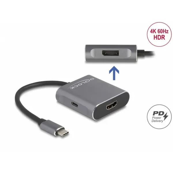 Delock Adaptor USB type C (DP Alt Mode) la Displayport MST/HDMI 4K60Hz + PD, Delock 87867
