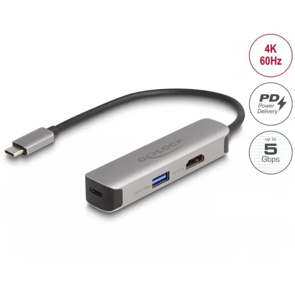 Delock Adaptor USB type C la HDMI 4K60Hz + USB-A + USB-C 92W, Delock 61060