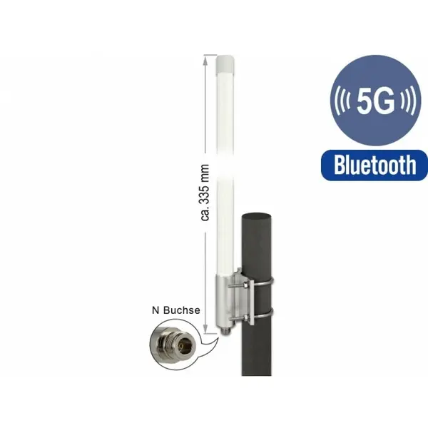 Delock Antena 5G de exterior LTE N jack -2.14 - 2.93 dBi 33.5 cm fixare perete omnidirectional, Delock 12631