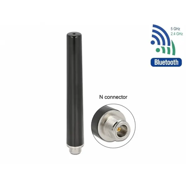 Delock Antena de exterior Dual Band WLAN WiFi 6 N jack 4 - 6 dBi 16.55 cm omnidirectionala fixa, Delock 12701