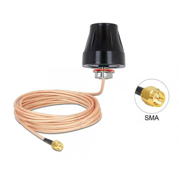Delock Antena exterioara LTE SMA 2 dBi fixa omnidirectionala + cablu RG-316U 5m, Delock 89899