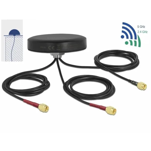 Delock Antena exterior/interior LTE MIMO Dual Band WLAN 802.11 ac/ax/a/h/b/g/n SMA, Delock 12676