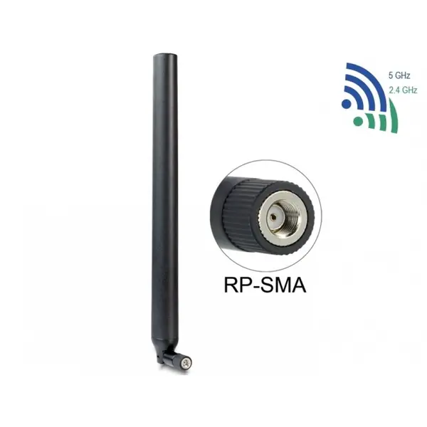 Delock Antena WLAN RP-SMA 802.11 ac/a/h/b/g/n 5.5 ~ 9 dBi Omnidirectional Joint Black, Delock 88991